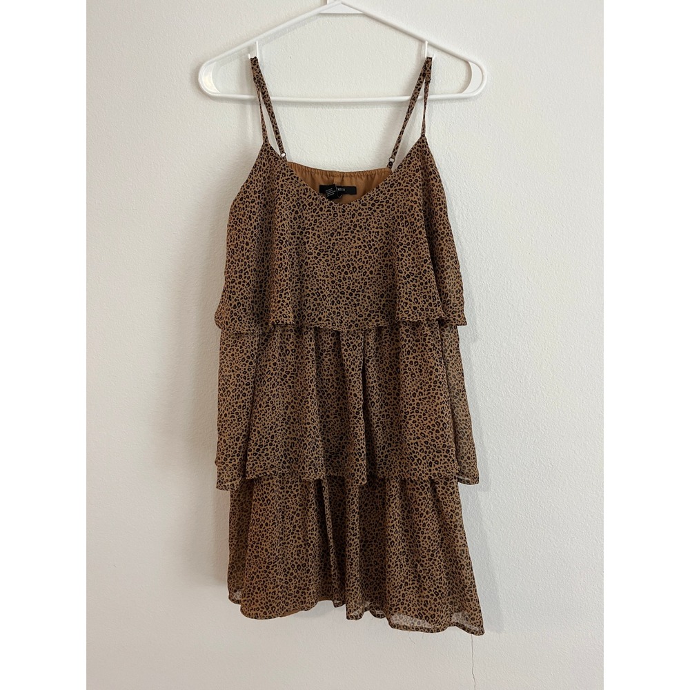 Forever 21 Womens Leopard Print Tiered Ruffle Dress Brown Small‎ Animal Print